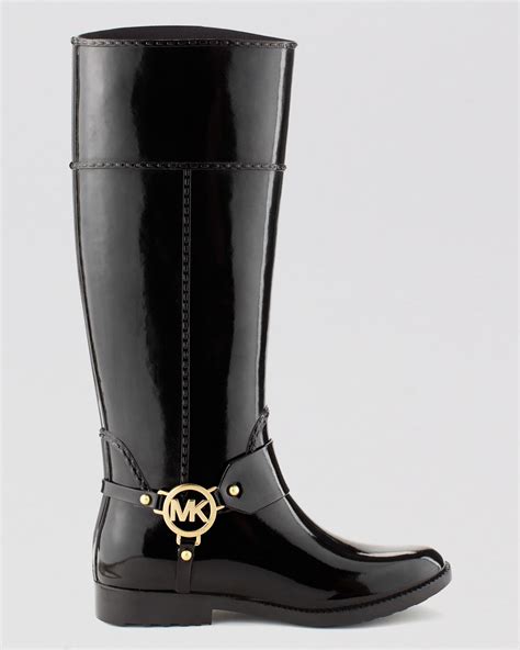 michael kors leather upper rubber outsole aa12g|MICHAEL KORS Fulton Harness Rain Boots Black Rubber MK .